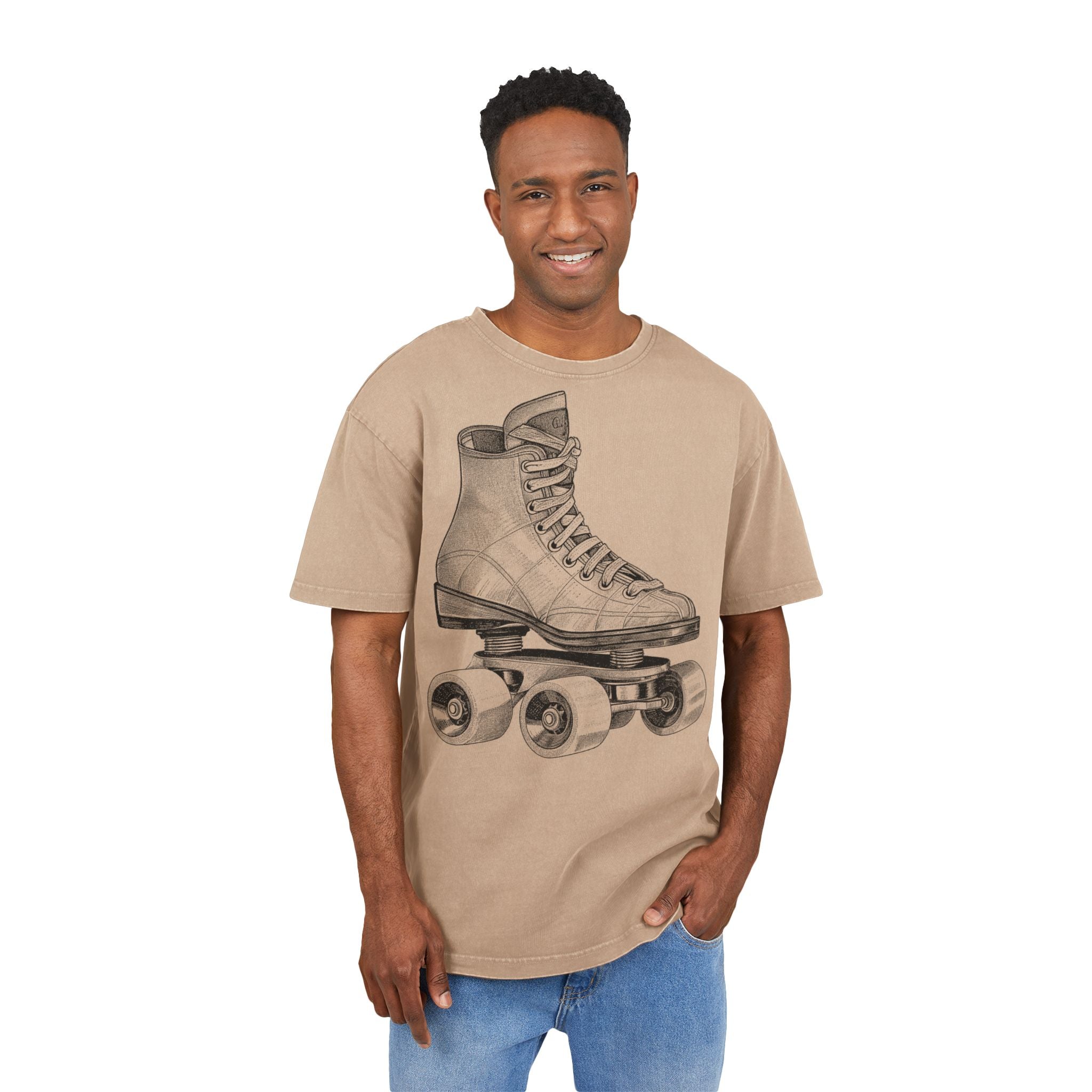 Vintage Roller Skate Heavy Oversized T-Shirt | Retro 70s Quad Skates Graphic Tee, Rollschuh Skater Girl Shirt Frau, Acid Wash Streetwear