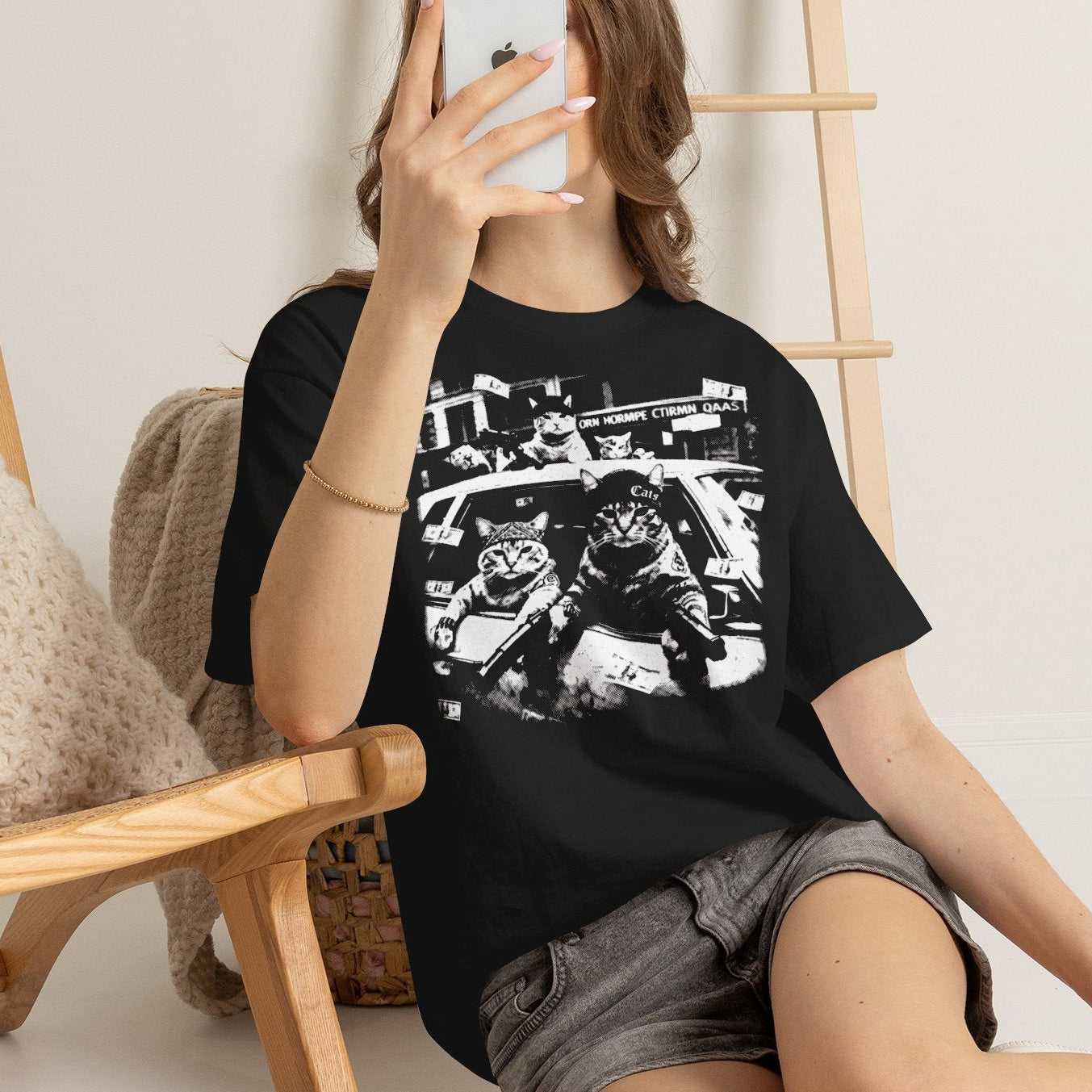 Gangster Cat Gang Vintage T-Shirt – Lustiges Hip Hop Katzen Shirt im 90s Streetwear Look – Coole Geschenkidee für Katzenliebhaber
