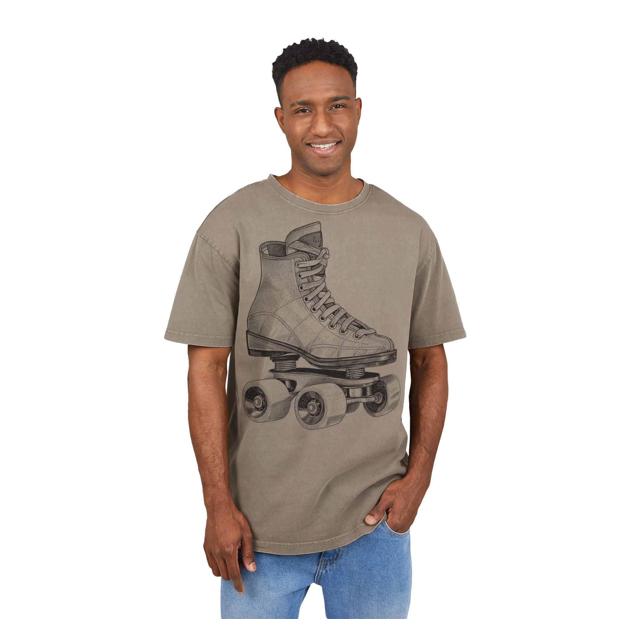 Vintage Roller Skate Heavy Oversized T-Shirt | Retro 70s Quad Skates Graphic Tee, Rollschuh Skater Girl Shirt Frau, Acid Wash Streetwear