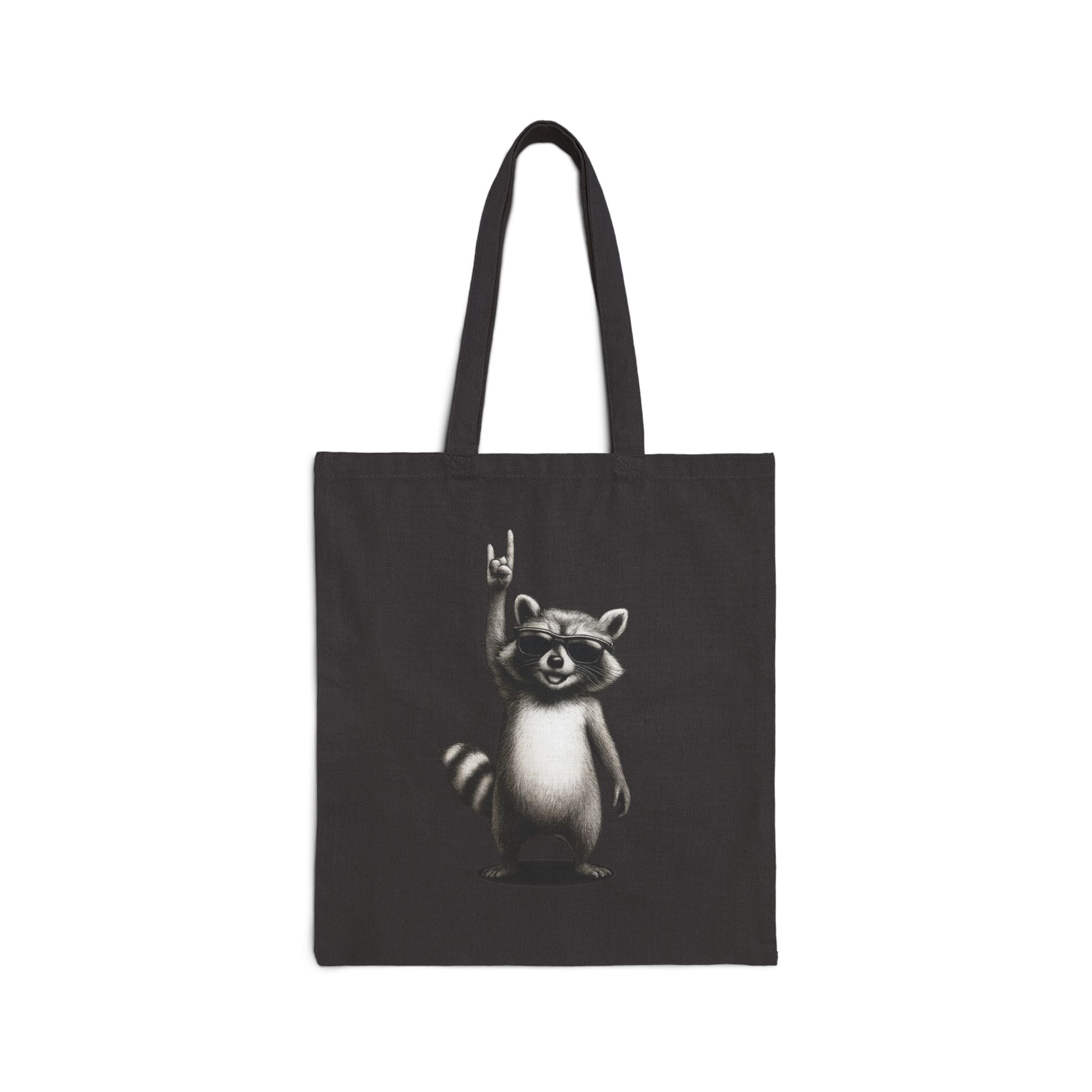 Rock Waschbär Jutebeutel Schwarz – Lustiger Stoffbeutel mit Metal & Rock 'n' Roll Motiv – Baumwolltasche für Festivals, Einkäufe & Alltag