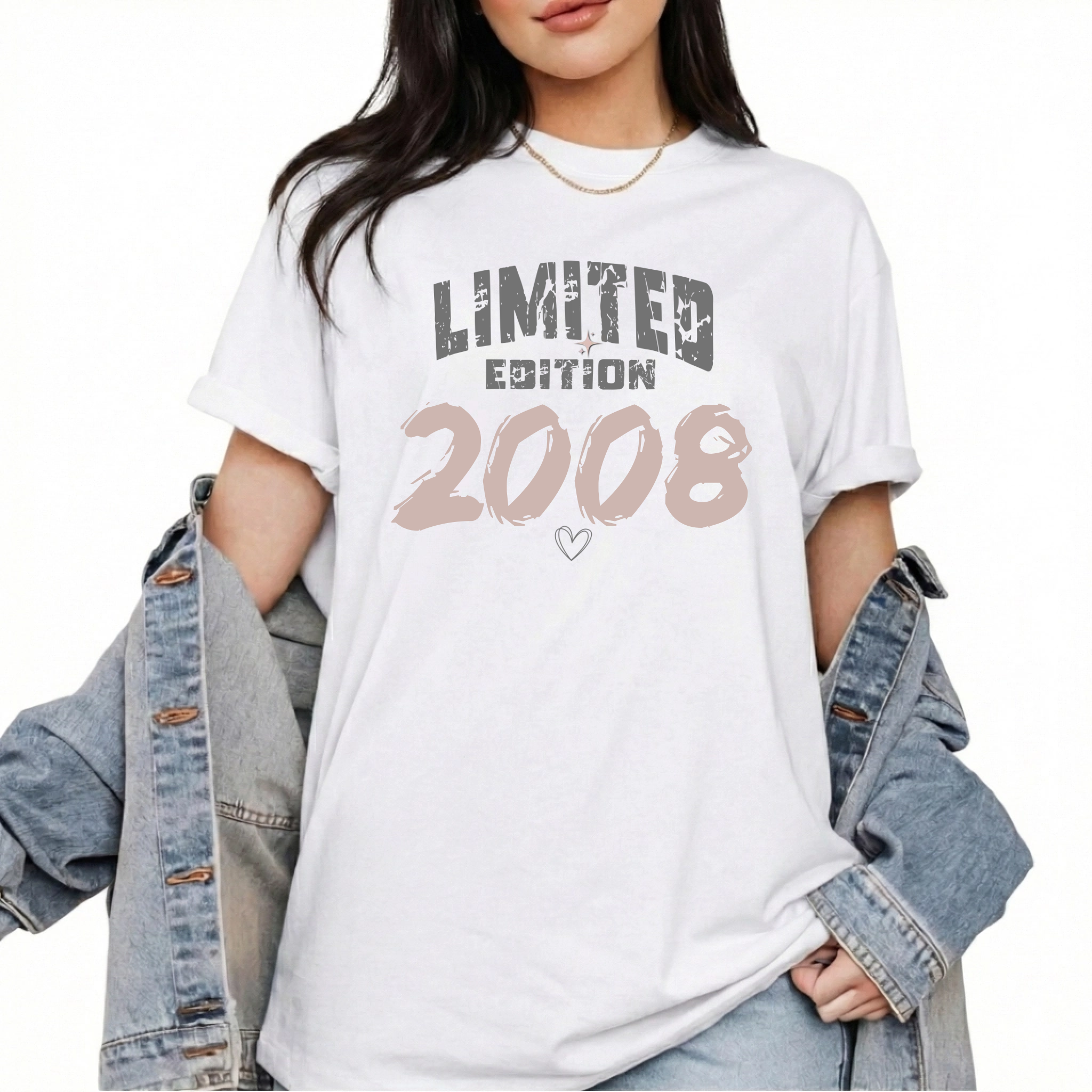 "Limited Edition 2008" Personalisiertes Damen T-Shirt zum 18. Geburtstag mit Name – Aesthetic Vintage Geburtstags-Shirt Frauen
