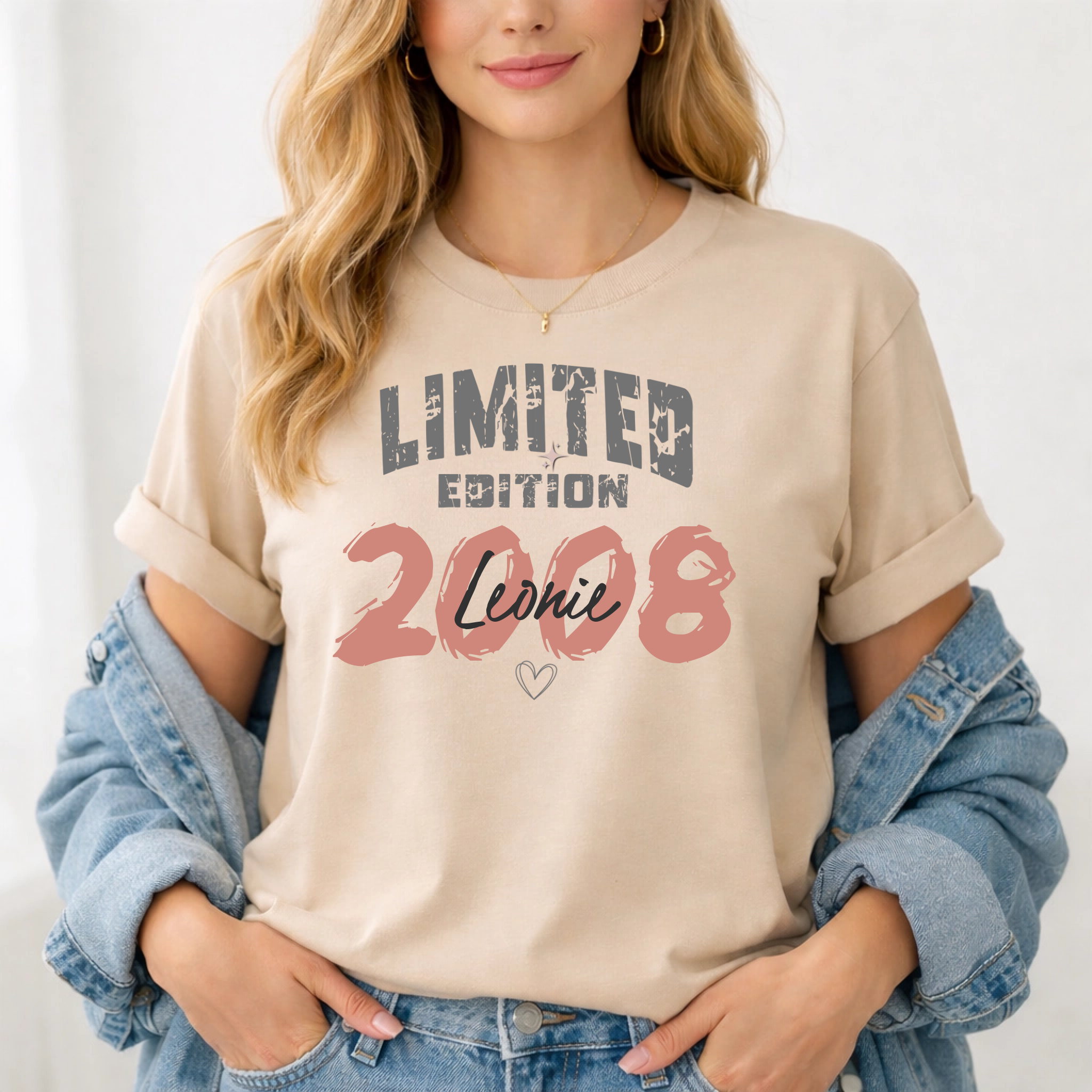 "Limited Edition 2008" Personalisiertes Damen T-Shirt zum 18. Geburtstag mit Name – Aesthetic Vintage Geburtstags-Shirt Frauen