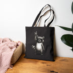 Rock Waschbär Jutebeutel Schwarz – Lustiger Stoffbeutel mit Metal & Rock 'n' Roll Motiv – Baumwolltasche für Festivals, Einkäufe & Alltag