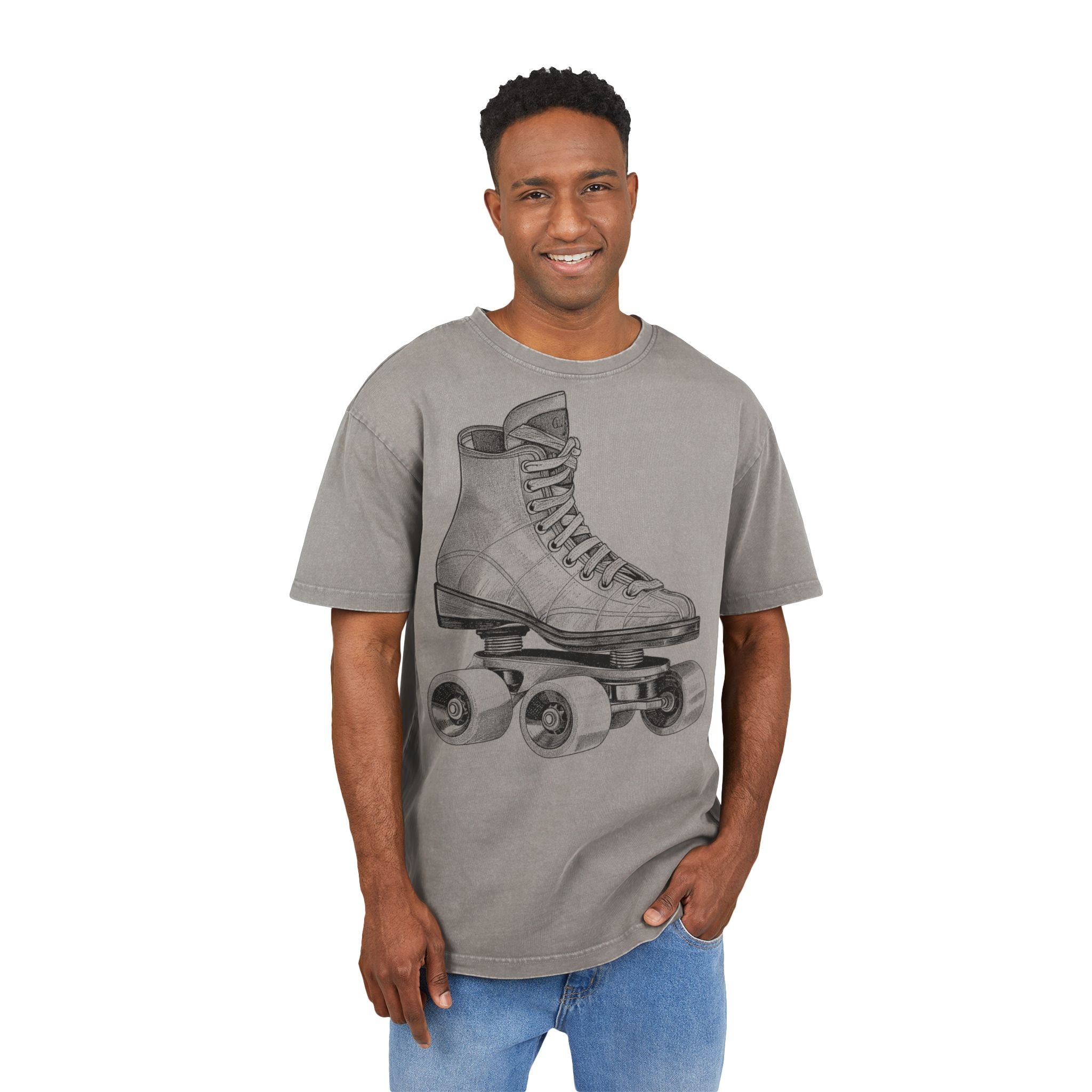 Vintage Roller Skate Heavy Oversized T-Shirt | Retro 70s Quad Skates Graphic Tee, Rollschuh Skater Girl Shirt Frau, Acid Wash Streetwear