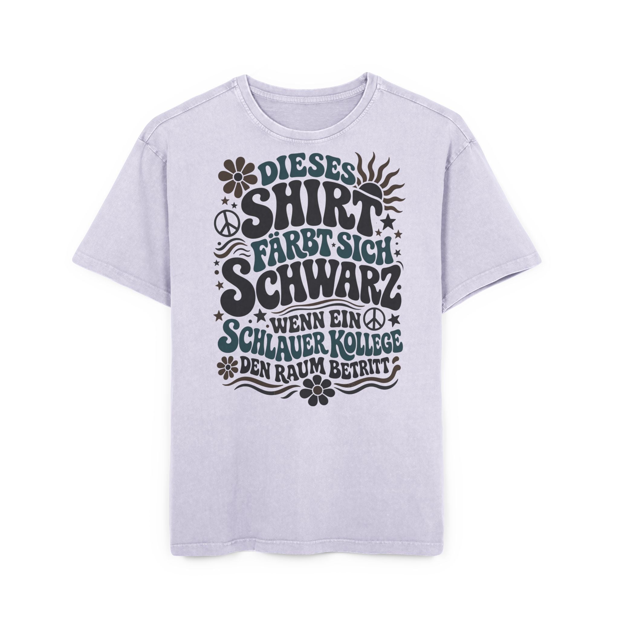 "Dieses Shirt färbt sich schwarz..." Oversized Damen T-Shirt – Retro 70s Büro Funshirt mit Spruch für Kolleginnen & Job – Washed Grau / Stone