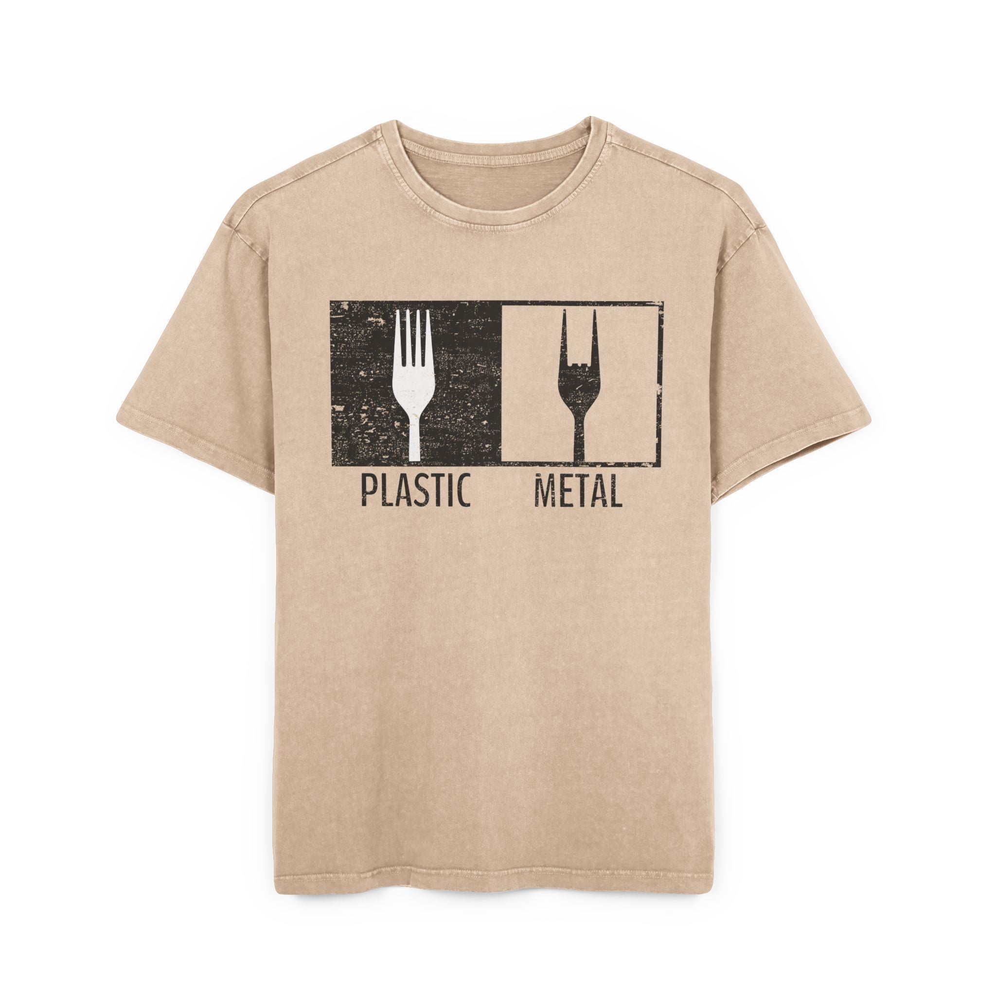 Plastic Metal Rock T-Shirt Heavy Oversized | Lustiges Heavy Metal Gabel Grafik Tee, Rocker Musik Geschenk, Vintage Acid Wash Asphalt