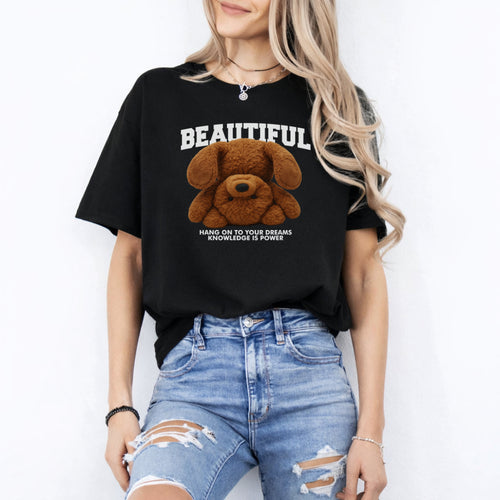 Camiseta para mujer "Beautiful Teddy" – con estampado de motivo y frase inspiradora
