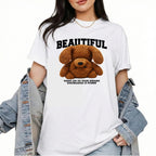 Damen T-Shirt "Beautiful Teddy" – mit Motiv-Print & Inspirierendem Spruch