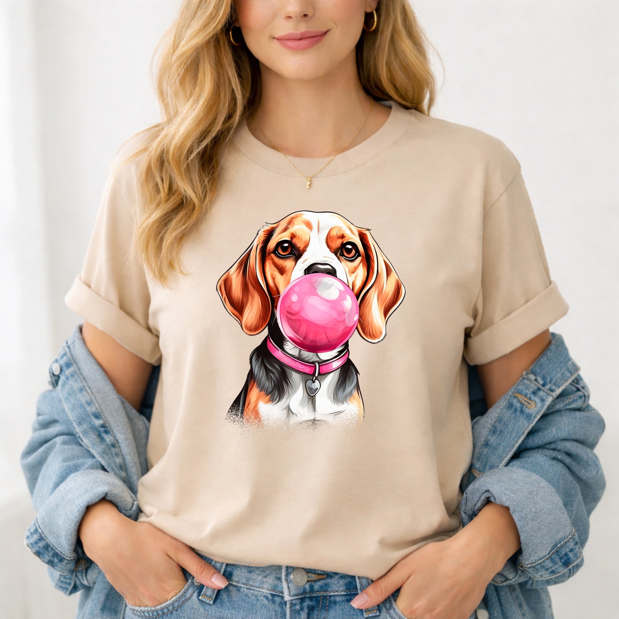 Stylisches Beagle T-Shirt: Lässiger Vierbeiner mit pinker Kaugummiblase