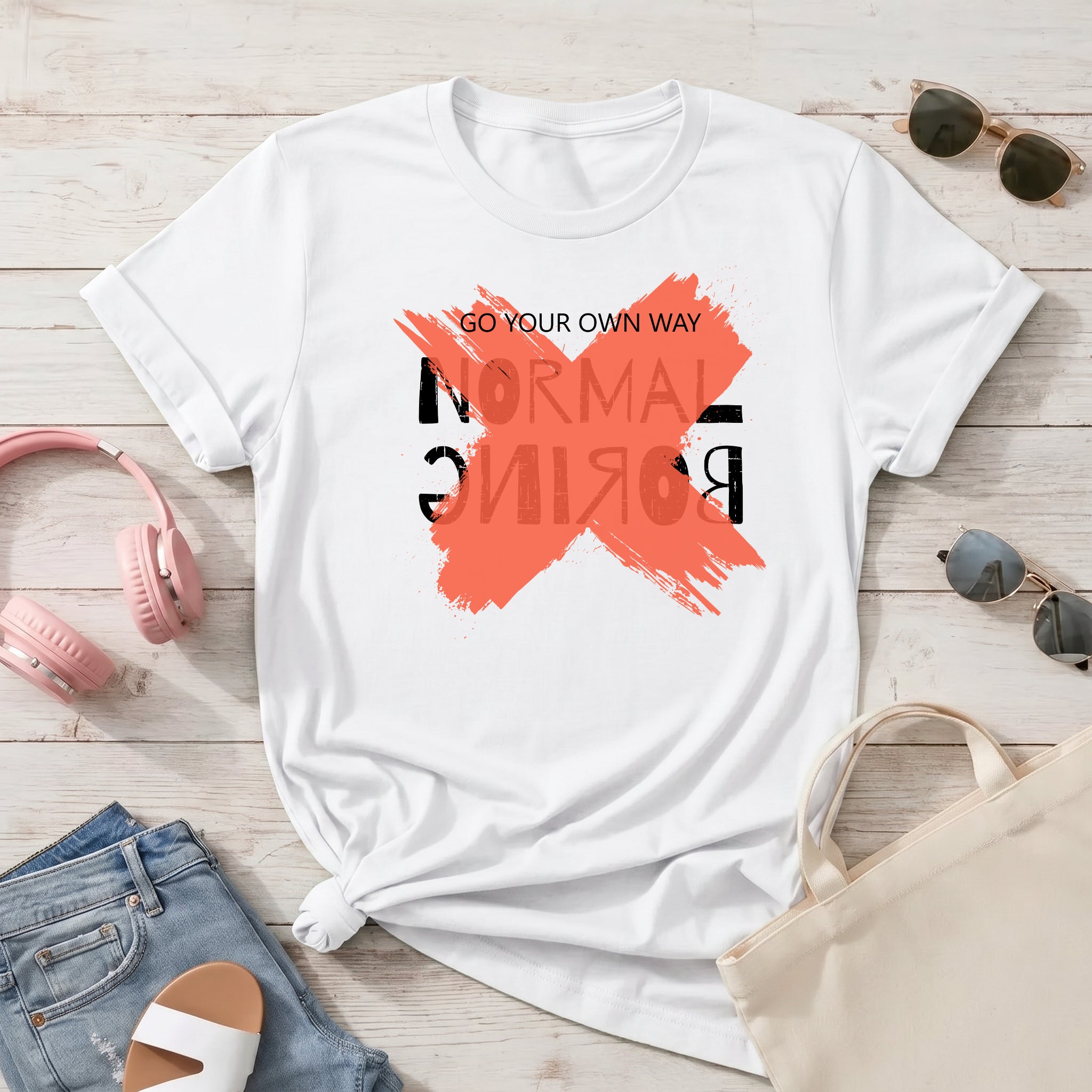 Damen Statement T-Shirt "Normal is Boring" – Grafik-Shirt mit "Go Your Own Way" Print