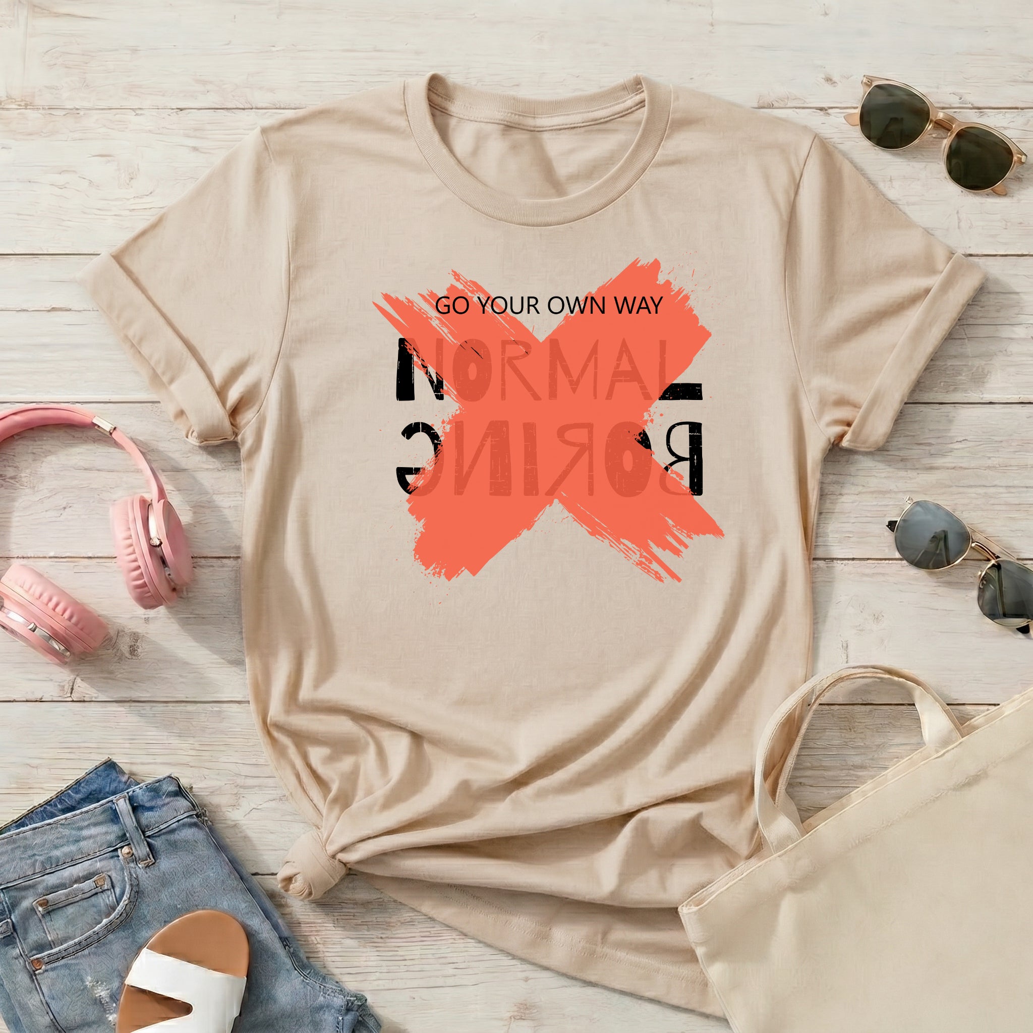 Damen Statement T-Shirt "Normal is Boring" – Grafik-Shirt mit "Go Your Own Way" Print