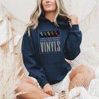 Oversize Musik Hoodie "Vinyl Collector" – Schwarzer Kapuzenpullover mit Retro Schallplatten Print – Unisex Streetwear