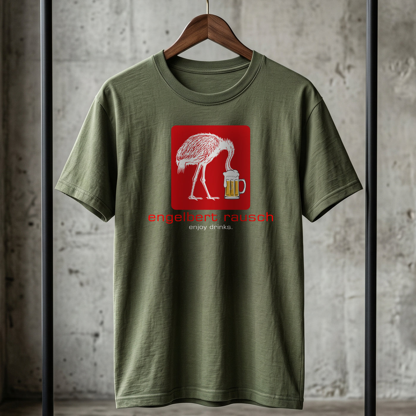 Engelbert Rausch T-Shirt – Lustige Handwerker Parodie – „Enjoy Drinks“ Feierabend Shirt für Werkstatt & Festival