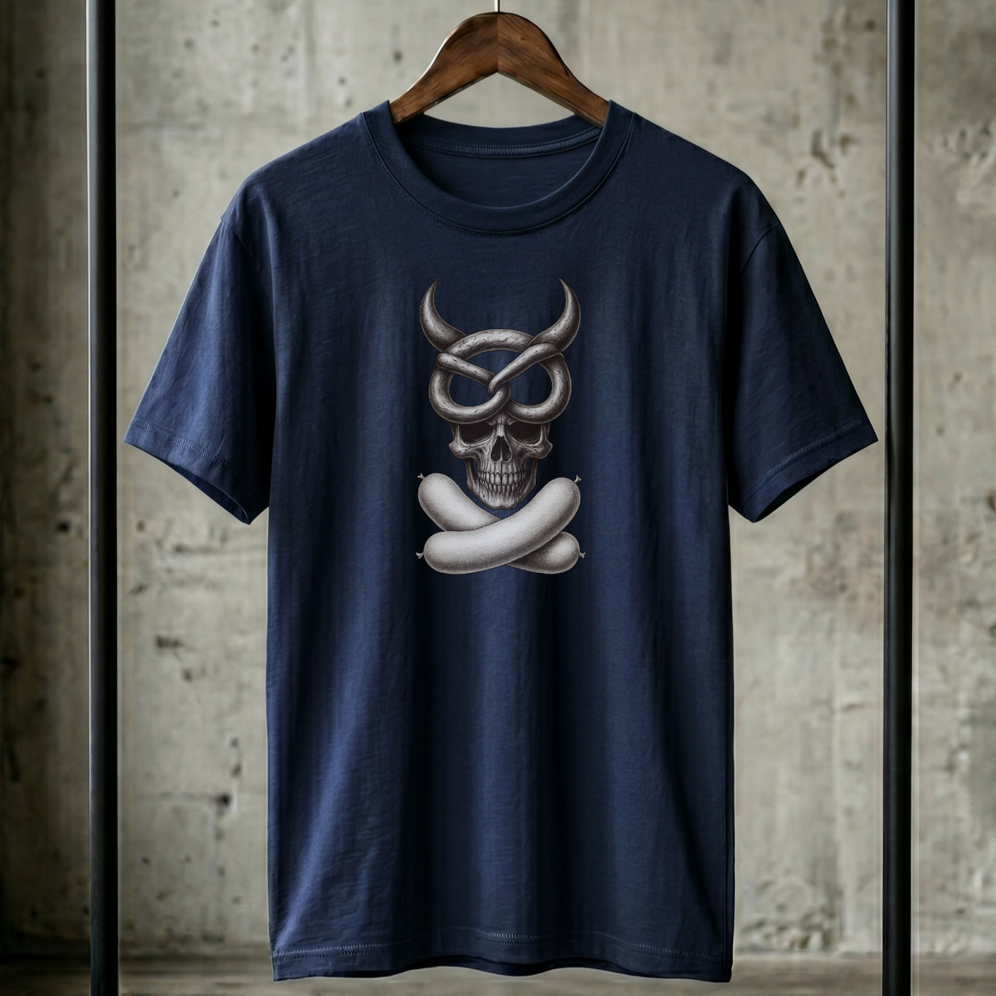 Bayerisches Totenkopf T-Shirt - Brezel & Weißwurst Design - Lustiges Bayern Shirt für Oktoberfest & Biergarten