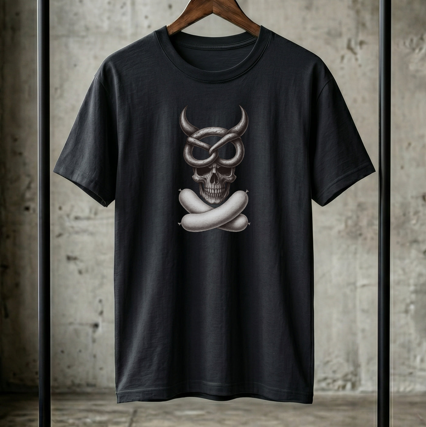 Bayerisches Totenkopf T-Shirt - Brezel & Weißwurst Design - Lustiges Bayern Shirt für Oktoberfest & Biergarten
