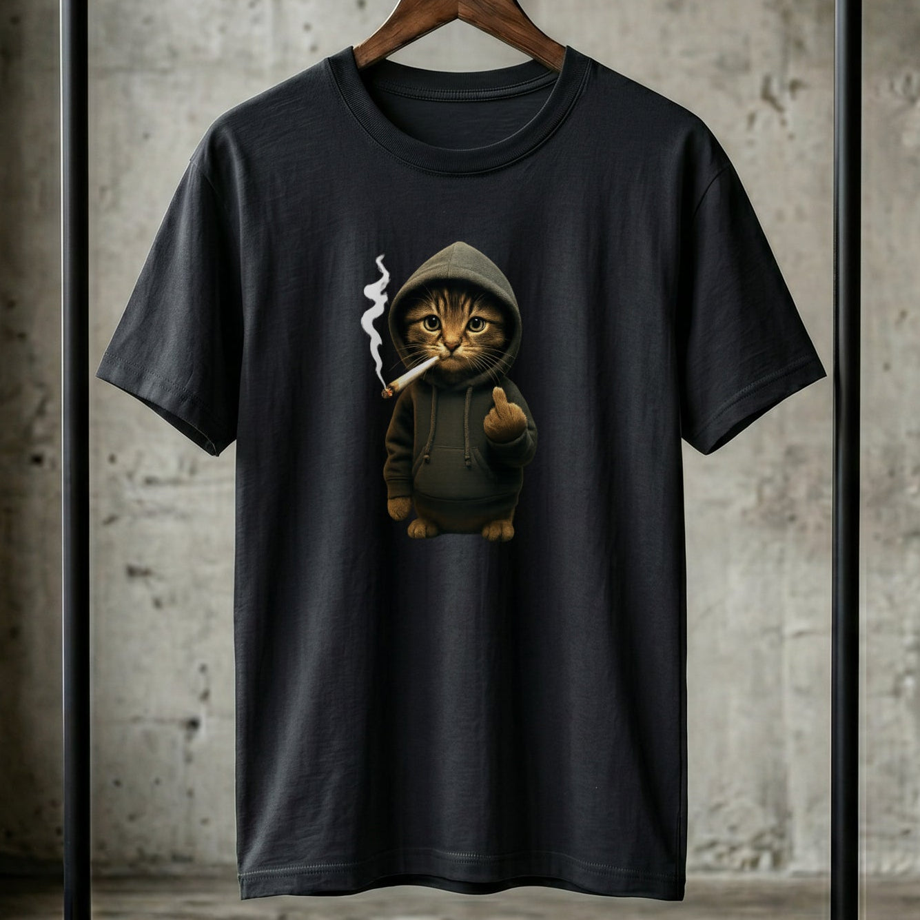 Lustiges „Bad Cat“ T-Shirt – Rauchende Katze mit Mittelfinger – Cooles Streetwear Design & Schwere Baumwolle