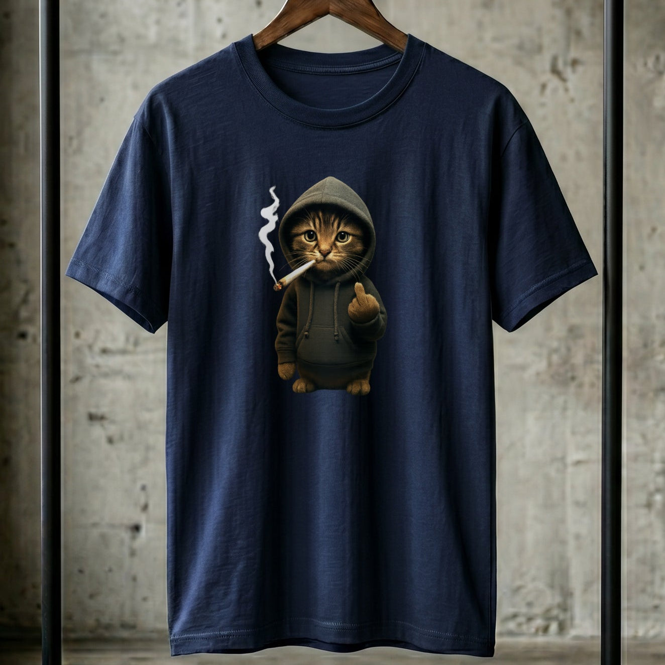 Lustiges „Bad Cat“ T-Shirt – Rauchende Katze mit Mittelfinger – Cooles Streetwear Design & Schwere Baumwolle