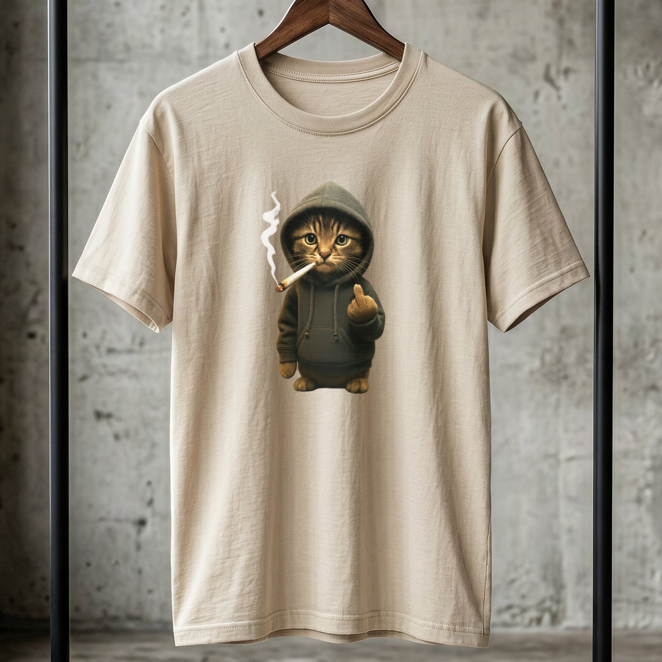 Lustiges „Bad Cat“ T-Shirt – Rauchende Katze mit Mittelfinger – Cooles Streetwear Design & Schwere Baumwolle
