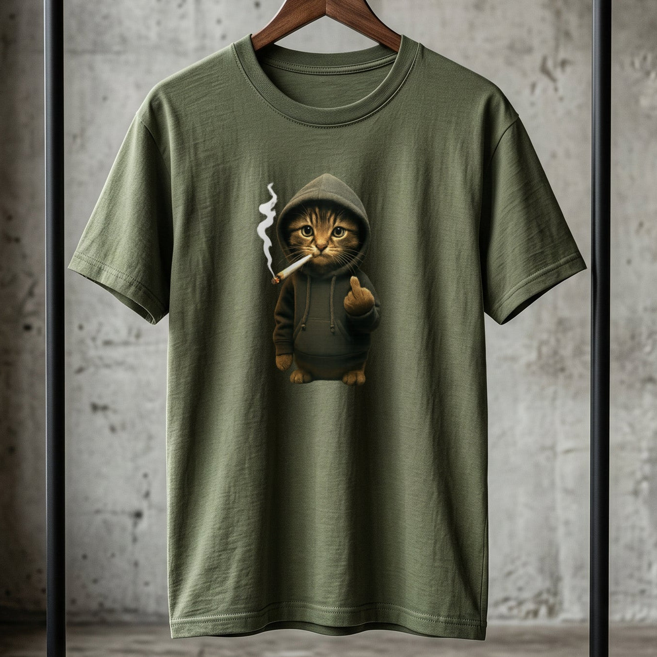 Lustiges „Bad Cat“ T-Shirt – Rauchende Katze mit Mittelfinger – Cooles Streetwear Design & Schwere Baumwolle