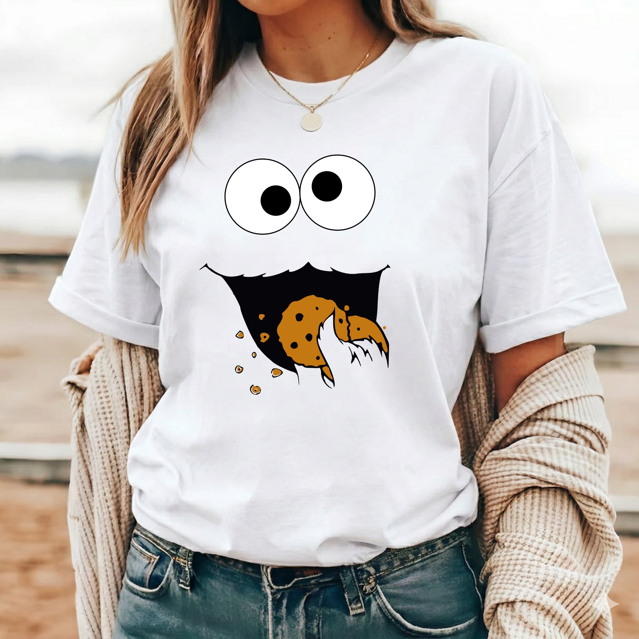 Witziges Monster Frauen T-Shirt mit Keks-Motiv - Ideales Geschenk für Keks-Liebhaber & Naschkatzen