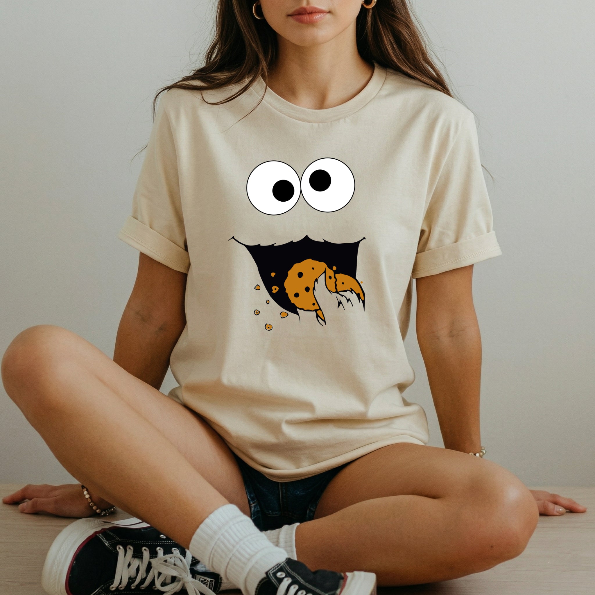 Witziges Monster Frauen T-Shirt mit Keks-Motiv - Ideales Geschenk für Keks-Liebhaber & Naschkatzen