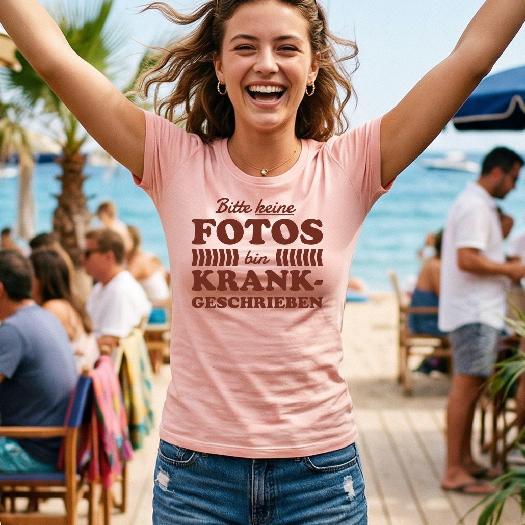 Witziges Spruch-T-Shirt Damen "Bitte keine FOTOS ich bin KRANKGESCHRIEBEN" - Lustiges Grafik-Shirt
