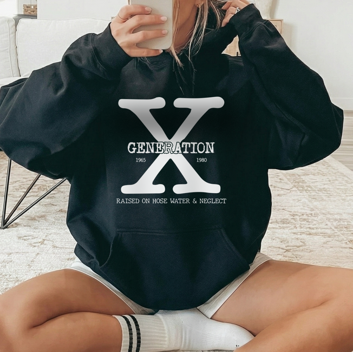 "Generation X" Hoodie – Raised on Hose Water & Neglect – Vintage Kapuzenpullover 1965-1980 – Ironisches Retro-Geschenk