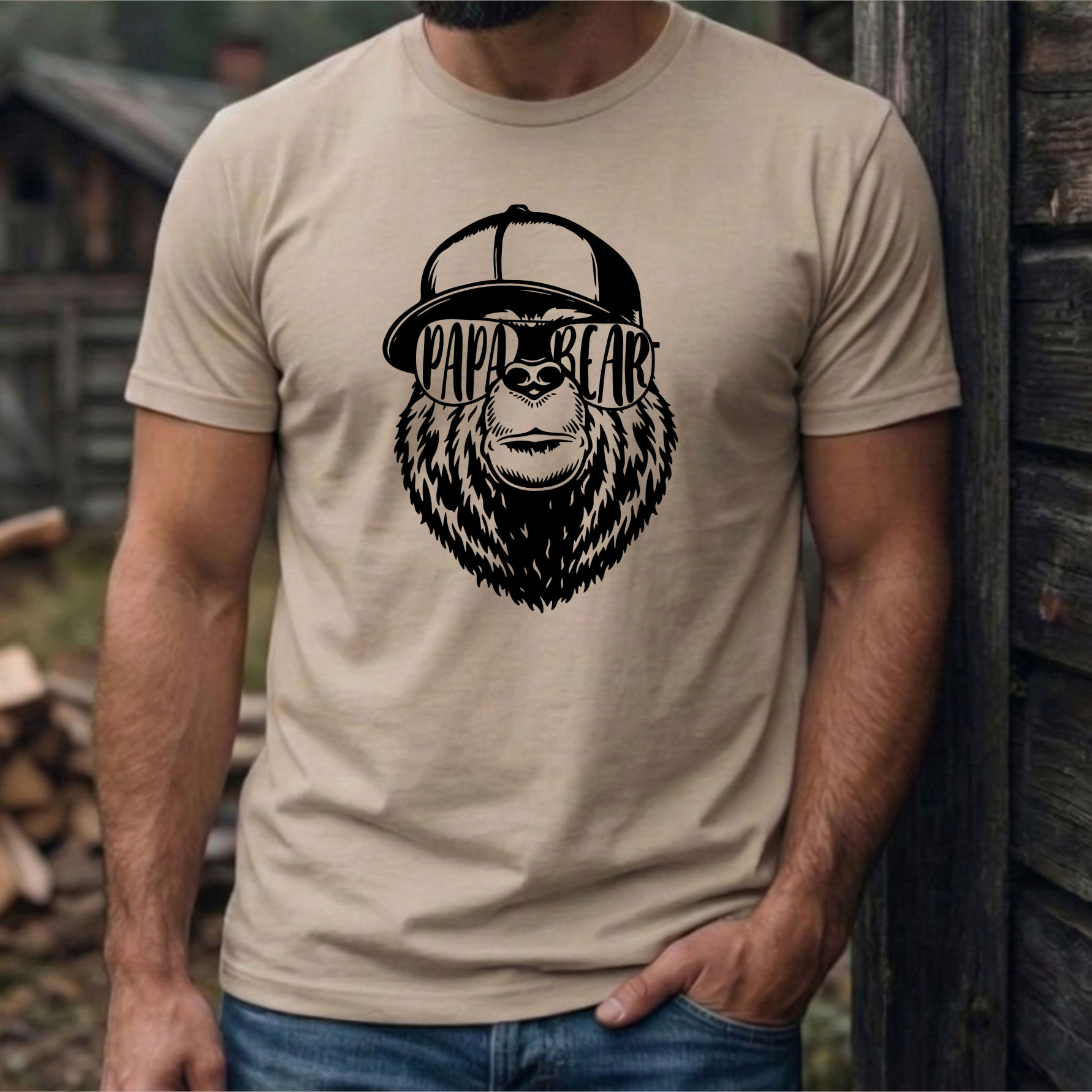 "Papa Bear" Herren T-Shirt – Cooles Bären-Motiv mit Sonnenbrille & Cap – Perfektes Geschenk für Väter & Vatertag