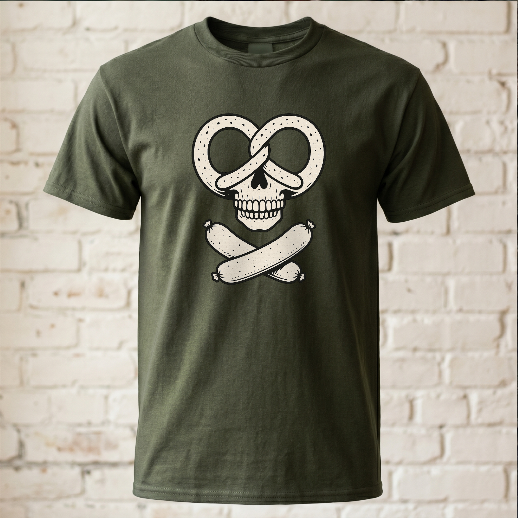 "Brezel Totenkopf & Wurst" Lustiges Bavarian Rocker T-Shirt – Cooles Oktoberfest & Biergarten Shirt – Trachten-Alternative