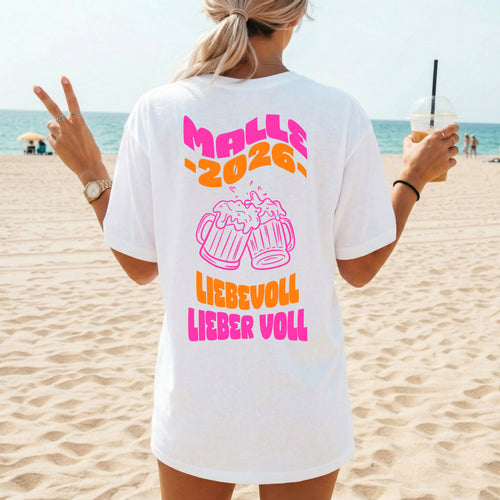 "Malle 2026" Damen Partyshirt – "Liebevoll lieber voll" T-Shirt für den Mallorca Urlaub – Lässiges Gruppen-Outfit