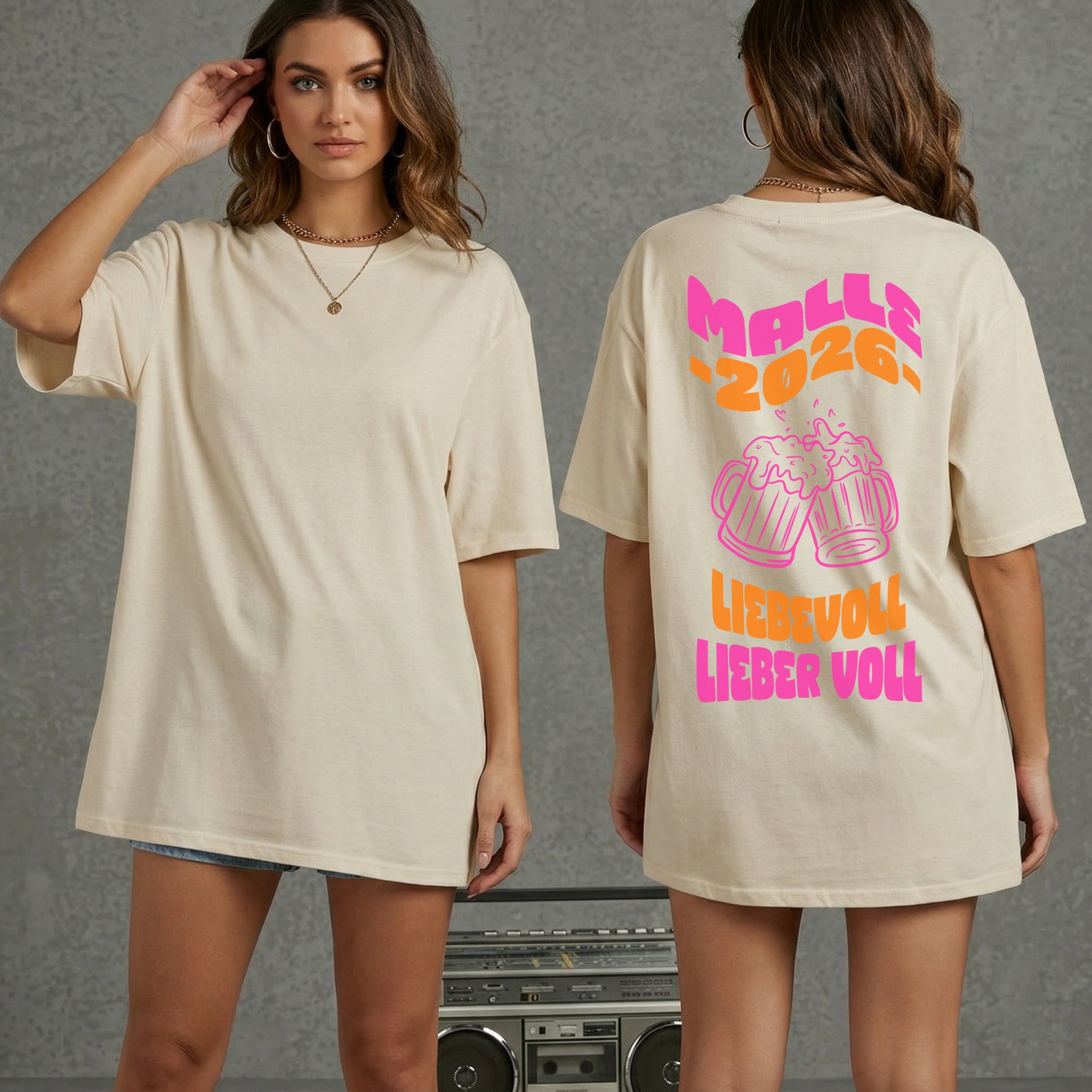 "Malle 2026" Damen Partyshirt – "Liebevoll lieber voll" T-Shirt für den Mallorca Urlaub – Lässiges Gruppen-Outfit