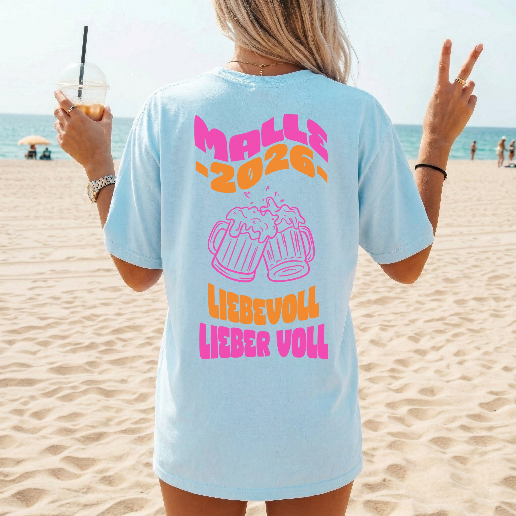 "Malle 2026" Damen Partyshirt – "Liebevoll lieber voll" T-Shirt für den Mallorca Urlaub – Lässiges Gruppen-Outfit