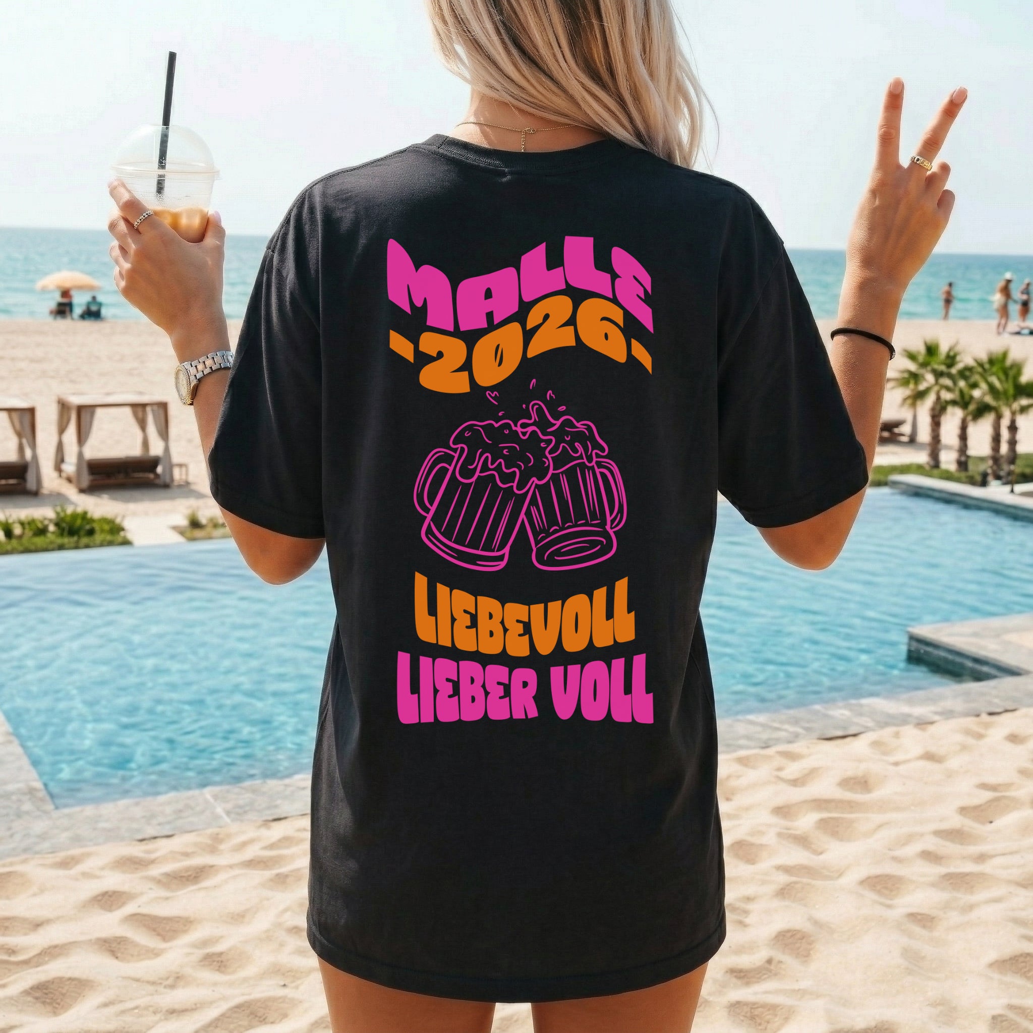 "Malle 2026" Damen Partyshirt – "Liebevoll lieber voll" T-Shirt für den Mallorca Urlaub – Lässiges Gruppen-Outfit
