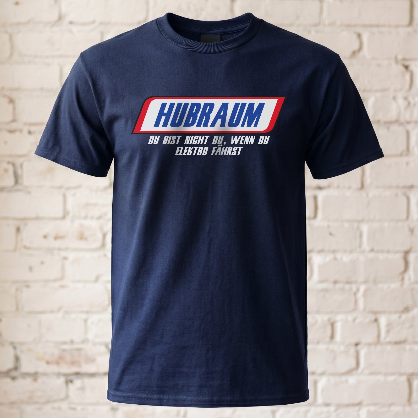 "Hubraum" Lustiges Auto T-Shirt – Parodie – Witziges Anti-Elektro Statement für Petrolheads – Schwarz