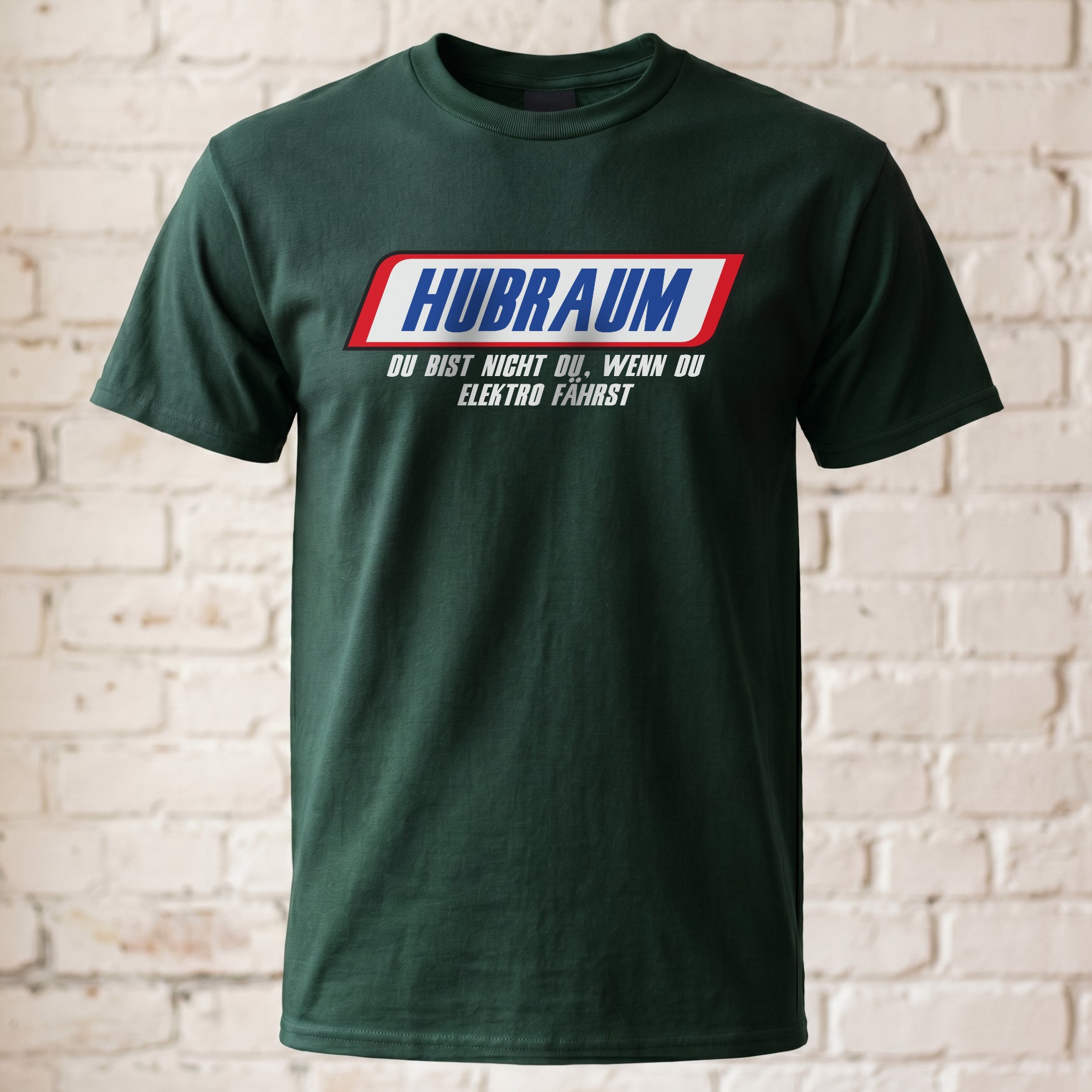 "Hubraum" Lustiges Auto T-Shirt – Parodie – Witziges Anti-Elektro Statement für Petrolheads – Schwarz