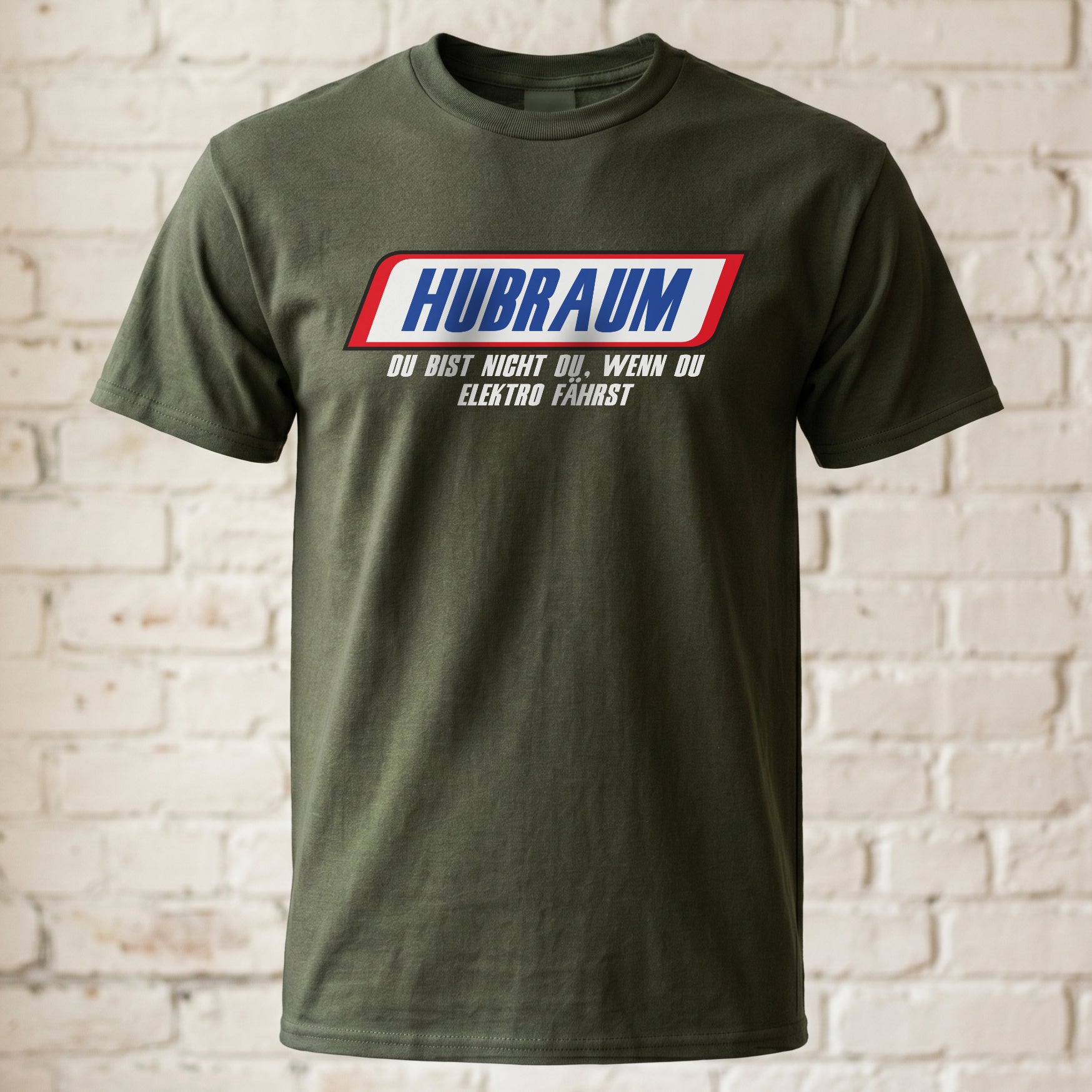 "Hubraum" Lustiges Auto T-Shirt – Parodie – Witziges Anti-Elektro Statement für Petrolheads – Schwarz