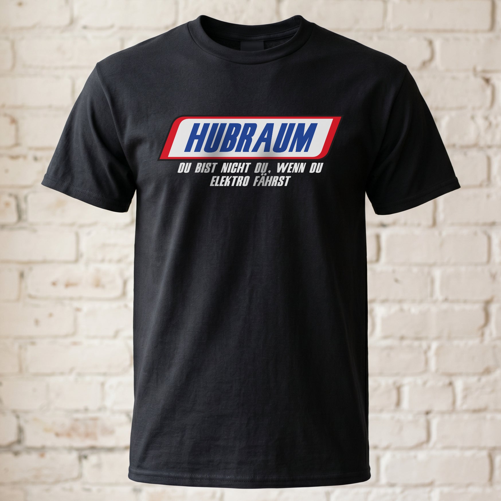 "Hubraum" Lustiges Auto T-Shirt – Parodie – Witziges Anti-Elektro Statement für Petrolheads – Schwarz
