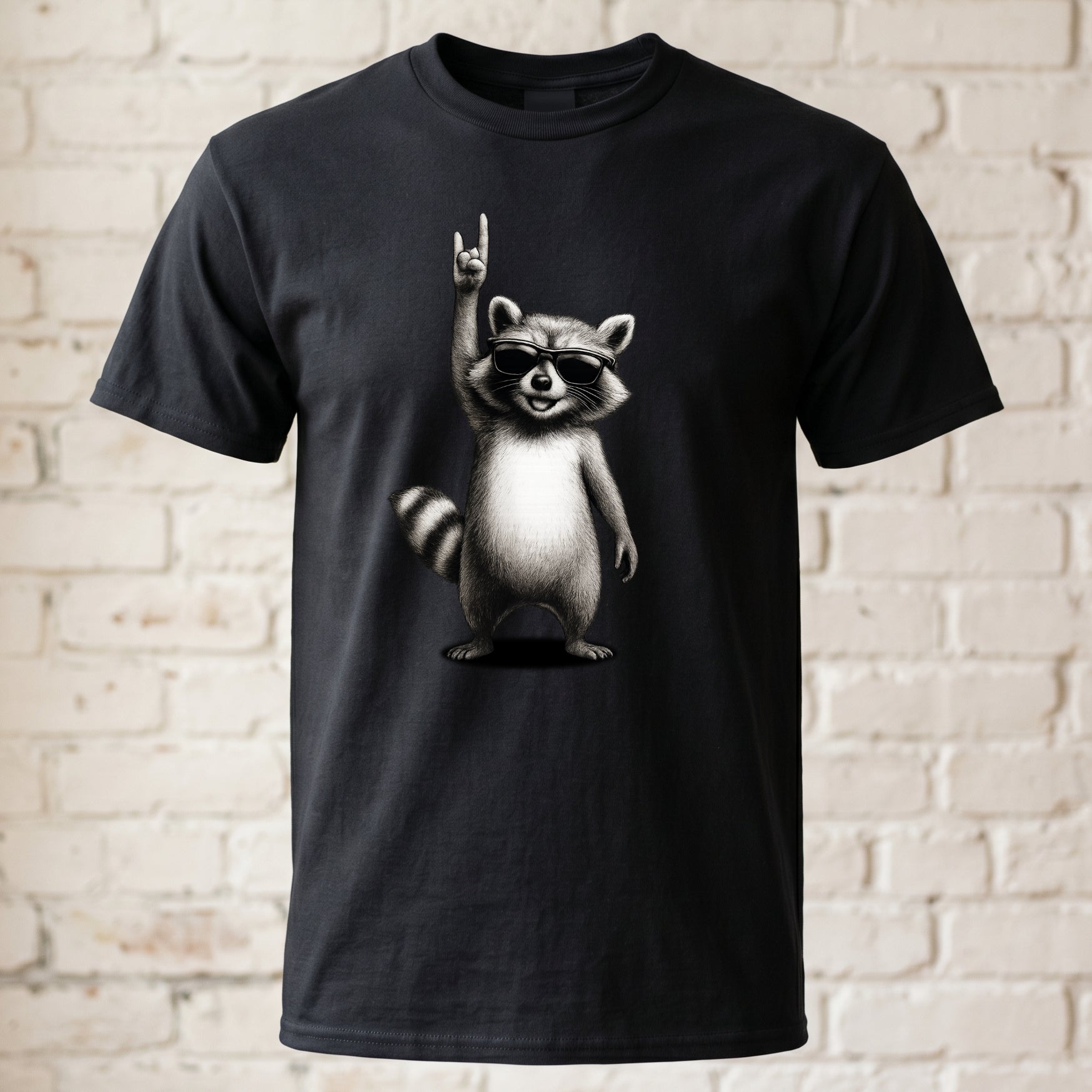 "Rock Waschbär" Herren T-Shirt – Lustiges Metal & Rock 'n' Roll Motiv – Witziges Festival & Konzert Shirt Schwarz