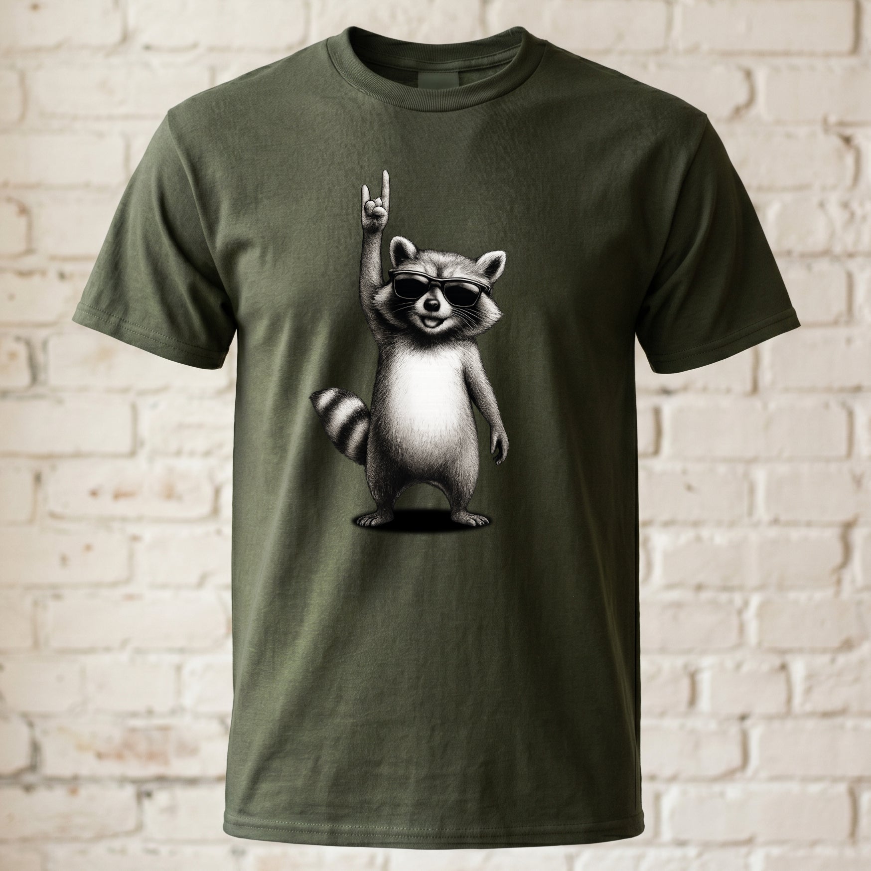 "Rock Waschbär" Herren T-Shirt – Lustiges Metal & Rock 'n' Roll Motiv – Witziges Festival & Konzert Shirt Schwarz