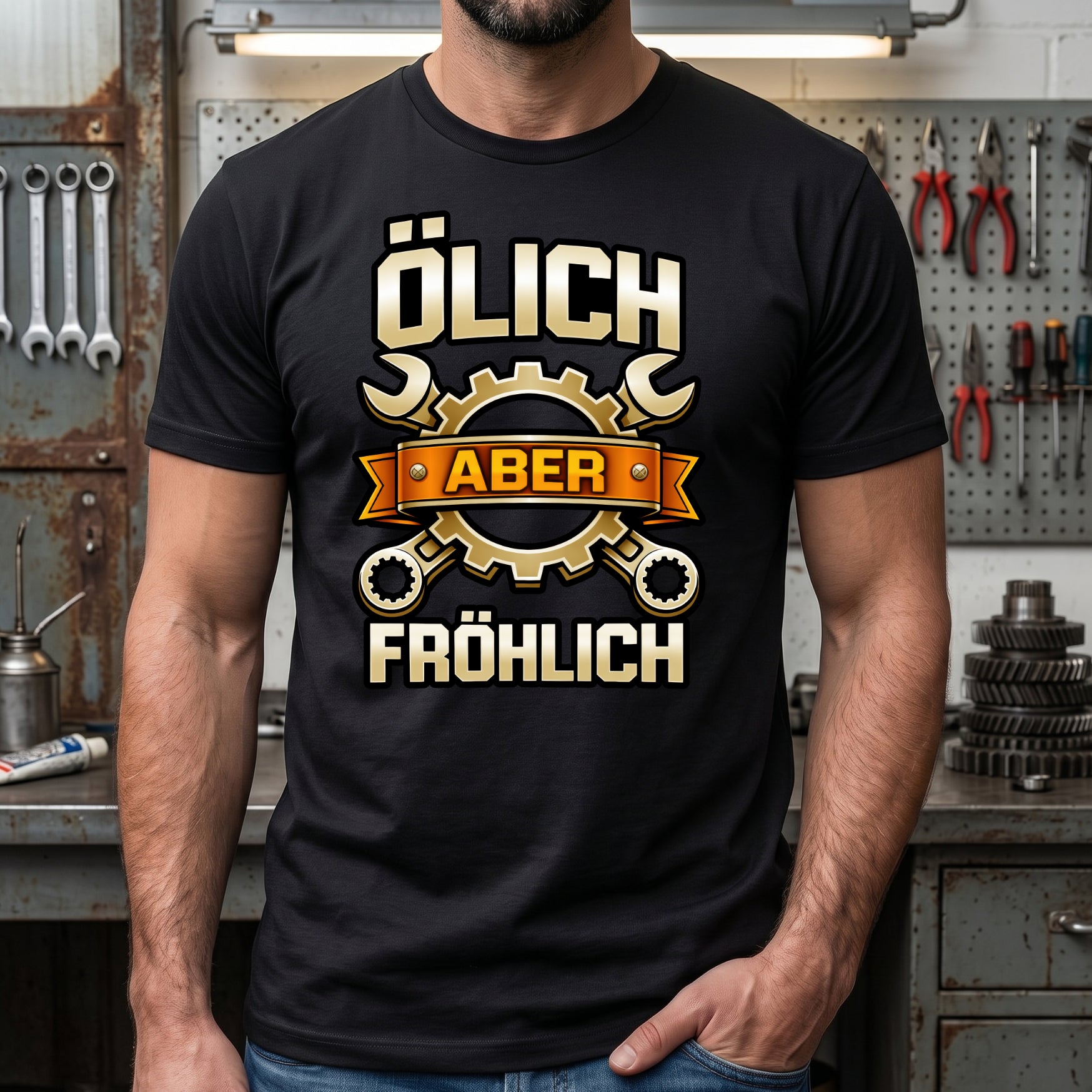 Mechaniker Ölich Aber Fröhlich - Schrauber Schlosser Mechatroniker - Lustiges T-Shirt Geschenk