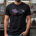 "80's Vibes" Retro Auto T-Shirt – Legendärer schwarzer Sportwagen im Neon-Print – Witziges Geschenk für 80er Jahre Fans & Autoliebhaber Schwarz