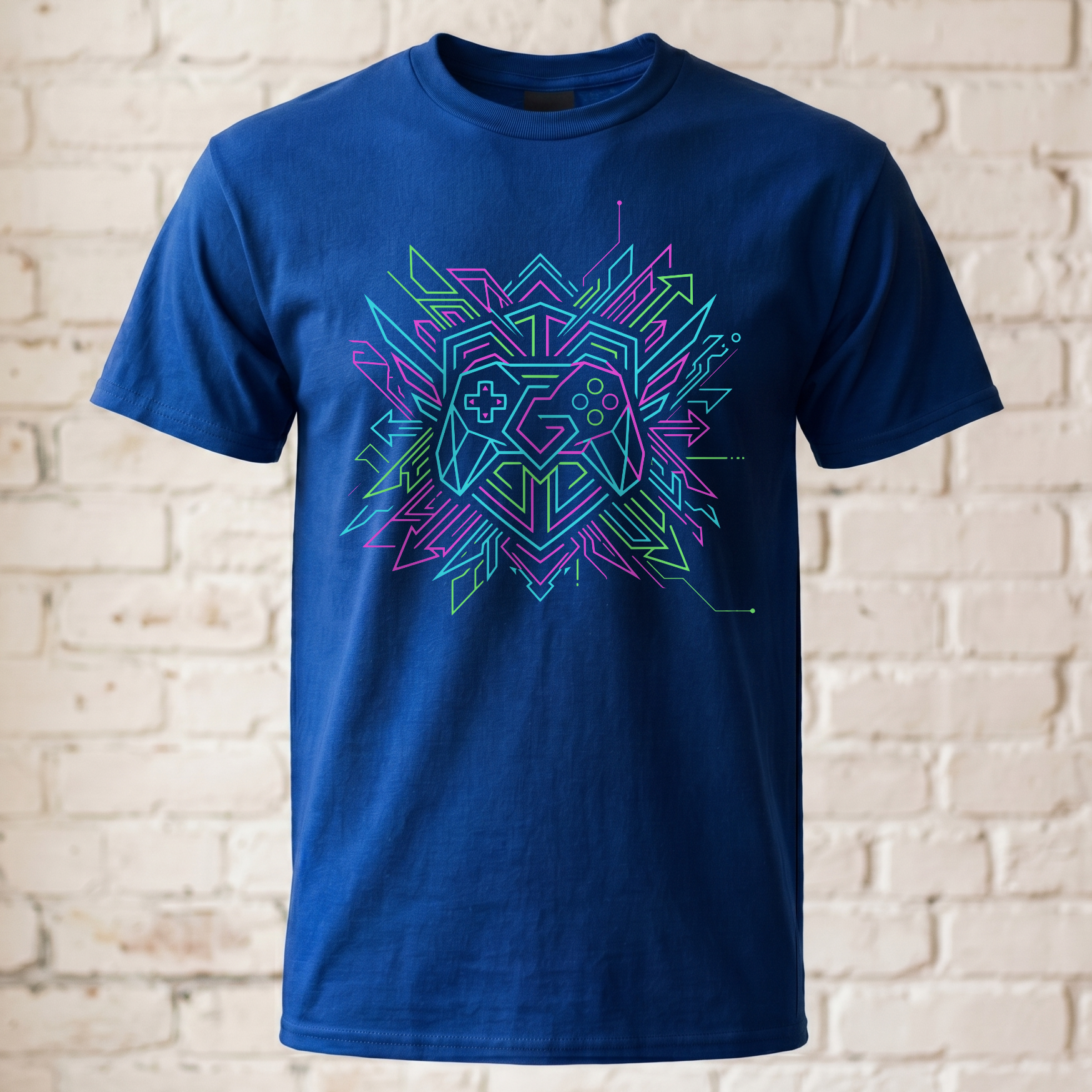 Geometrisches "Neon Controller" Gaming T-Shirt – Cyberpunk Style Zocker Shirt – Geschenk für Gamer, Geeks & Nerds Schwarz