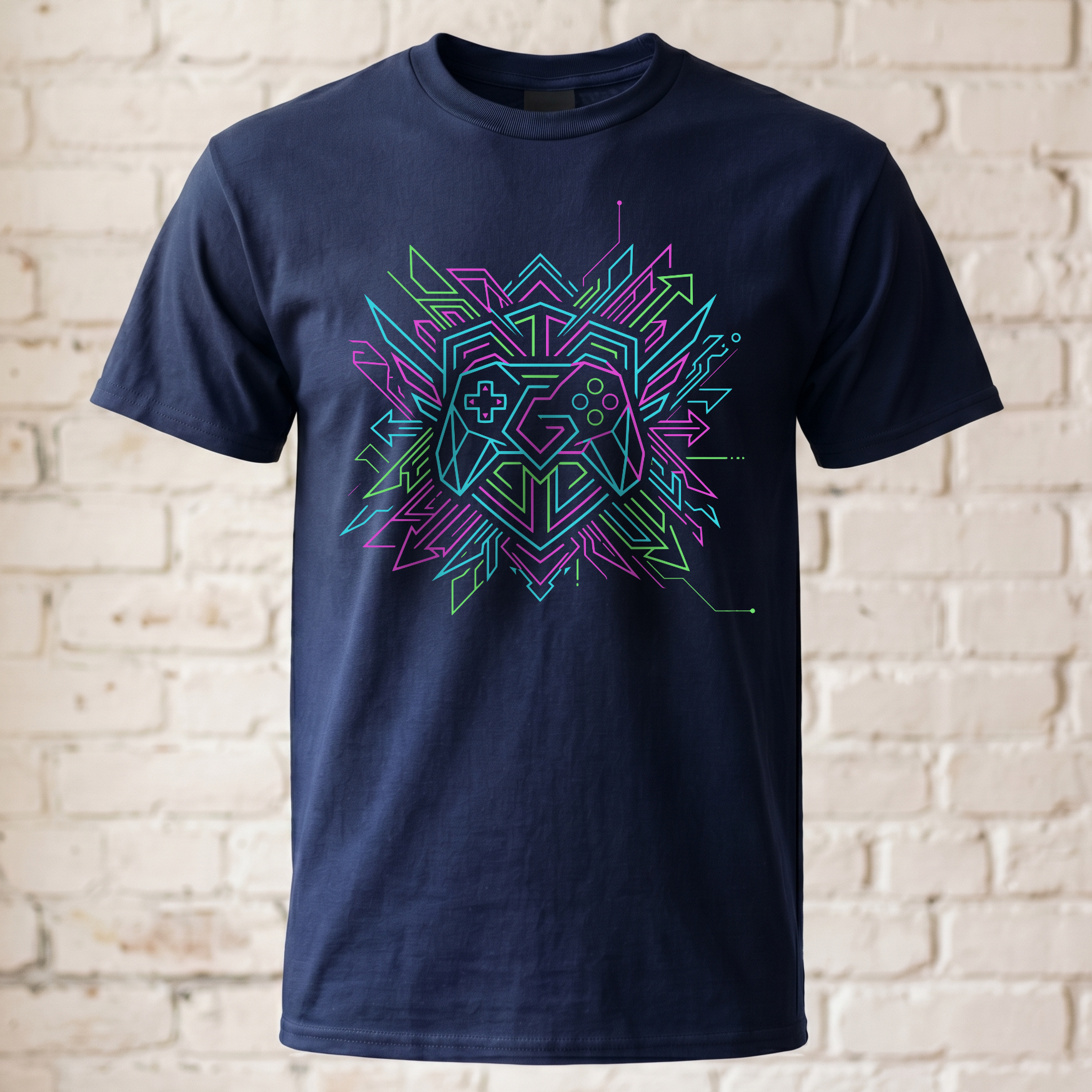 Geometrisches "Neon Controller" Gaming T-Shirt – Cyberpunk Style Zocker Shirt – Geschenk für Gamer, Geeks & Nerds Schwarz