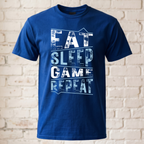 "Eat Sleep Game Repeat" Gaming T-Shirt – Klassisches Zocker Statement Shirt im Grunge-Look – Geschenk für Gamer & Nerds