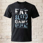 "Eat Sleep Game Repeat" Gaming T-Shirt – Klassisches Zocker Statement Shirt im Grunge-Look – Geschenk für Gamer & Nerds
