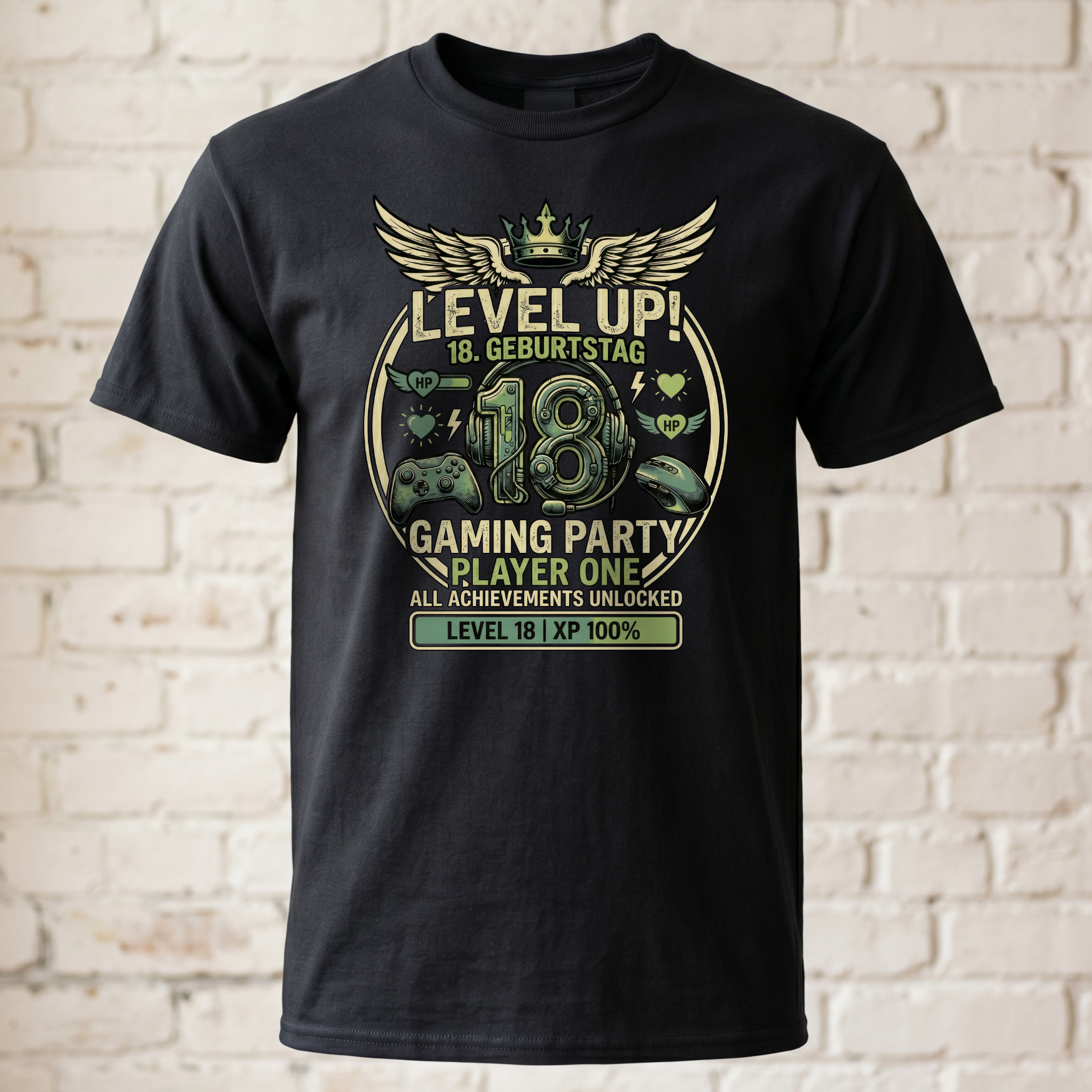 "Level Up! 18. Geburtstag" Gaming T-Shirt – Player One Zocker Geschenk zur Volljährigkeit – All Achievements Unlocked Funshirt Schwarz