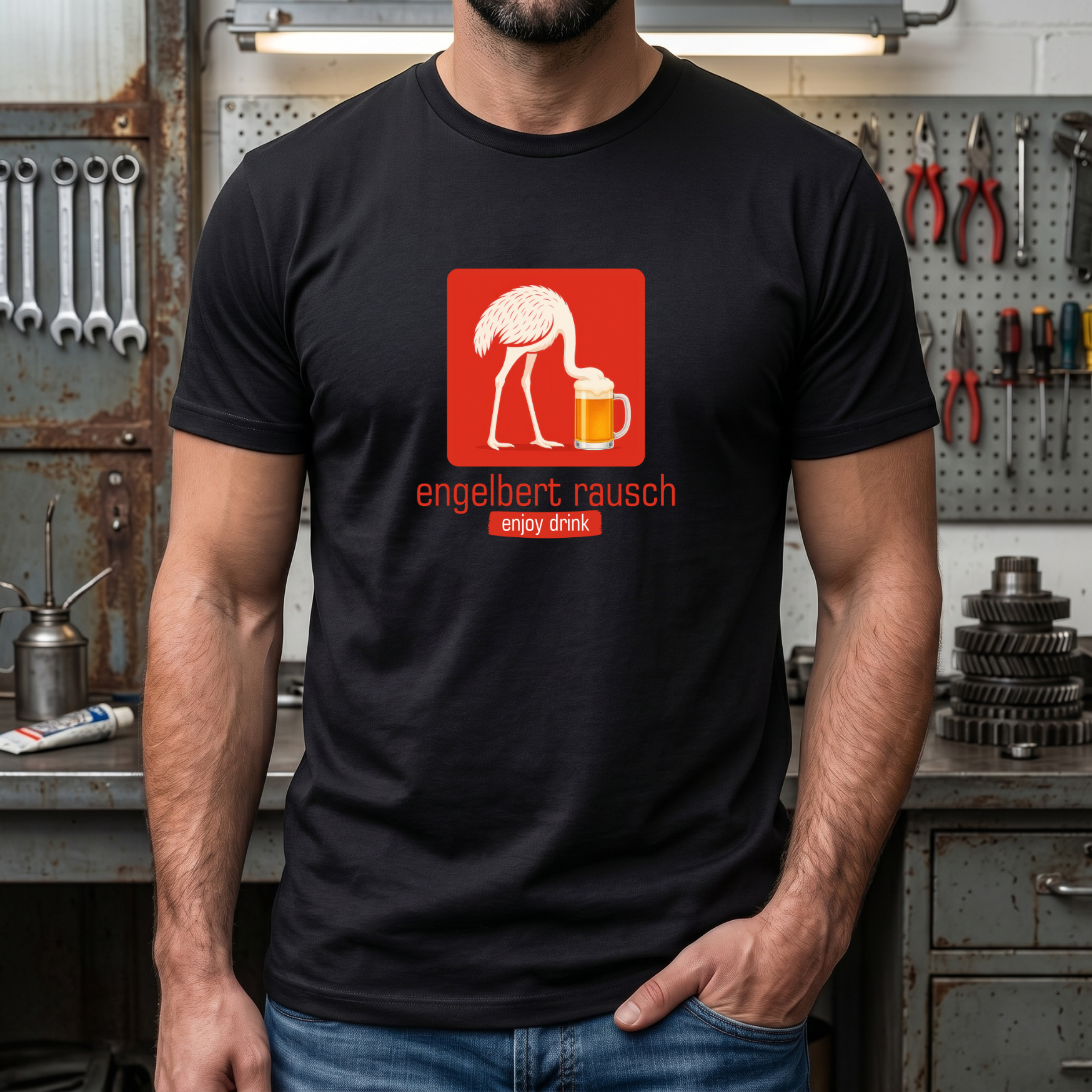 Engelbert Rausch T-Shirt – Das ultimative Outfit für den Feierabend-Vogel