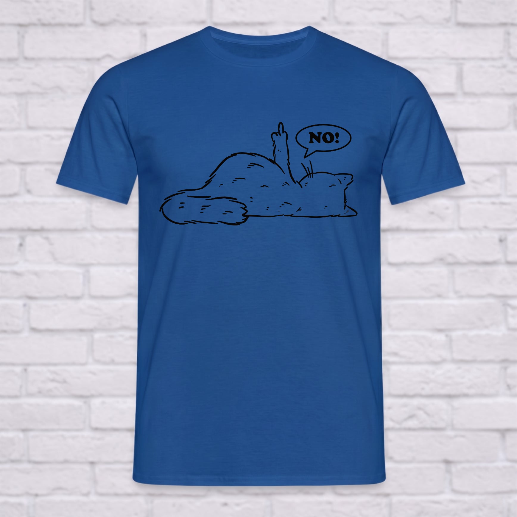 "Lazy Cat NO!" Lustiges T-Shirt mit Katze & Mittelfinger – Witziges Funshirt für Introvertierte & Katzenfans – Minimalistisches Grafikshirt Weiß
