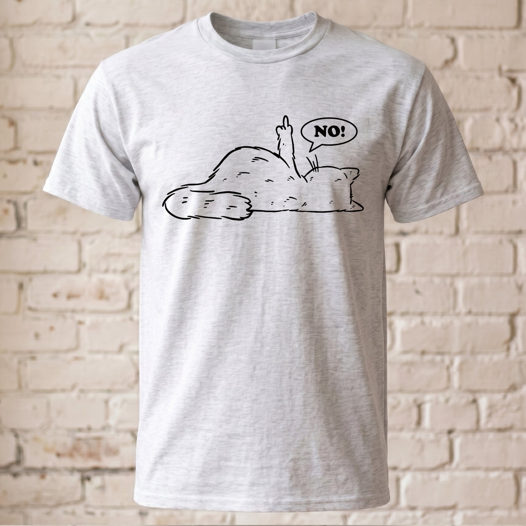"Lazy Cat NO!" Lustiges T-Shirt mit Katze & Mittelfinger – Witziges Funshirt für Introvertierte & Katzenfans – Minimalistisches Grafikshirt Weiß