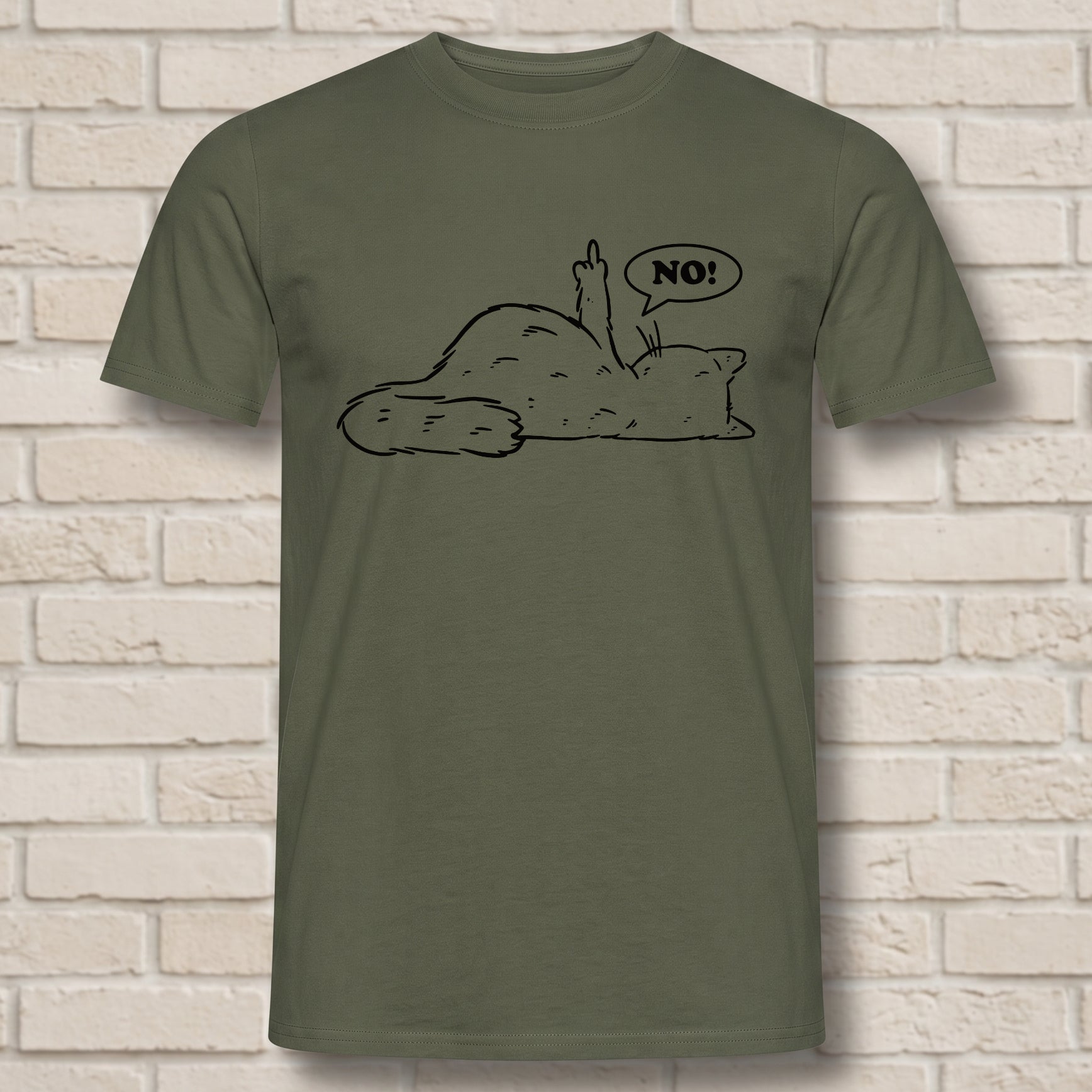 "Lazy Cat NO!" Lustiges T-Shirt mit Katze & Mittelfinger – Witziges Funshirt für Introvertierte & Katzenfans – Minimalistisches Grafikshirt Weiß